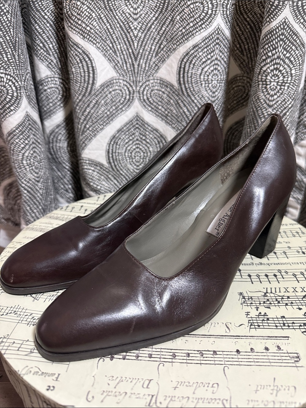 Vintage Etienne Aigner Dark Brown Leather Block Heel Pumps - Size 9.5M